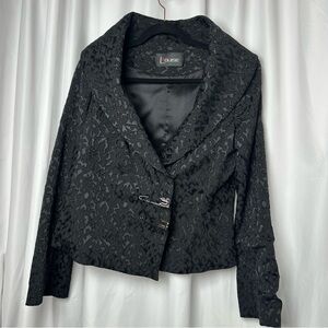 B Louise Black Jacquard Jacket w/ Rhinestone Safety Pin Accents